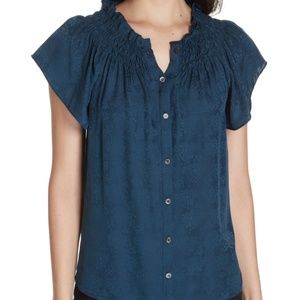 REBECCA TAYLOR  Floral Silk Jacquard Flutter Sleeve Blouse